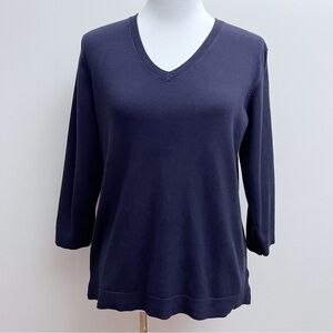 525 America Navy Blue V Neck three quarter allege ribbed hem popover sweater
